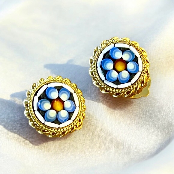 Vintage Mid-20th Century Italian Millefiori Mosaic Earrings - Picture 3 of 4